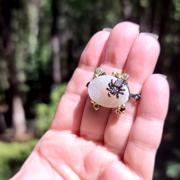 Quartz Drutzy Amethyst spider & Aquamarine accent bracelet sterling & Rhodium - Picture 6 of 9